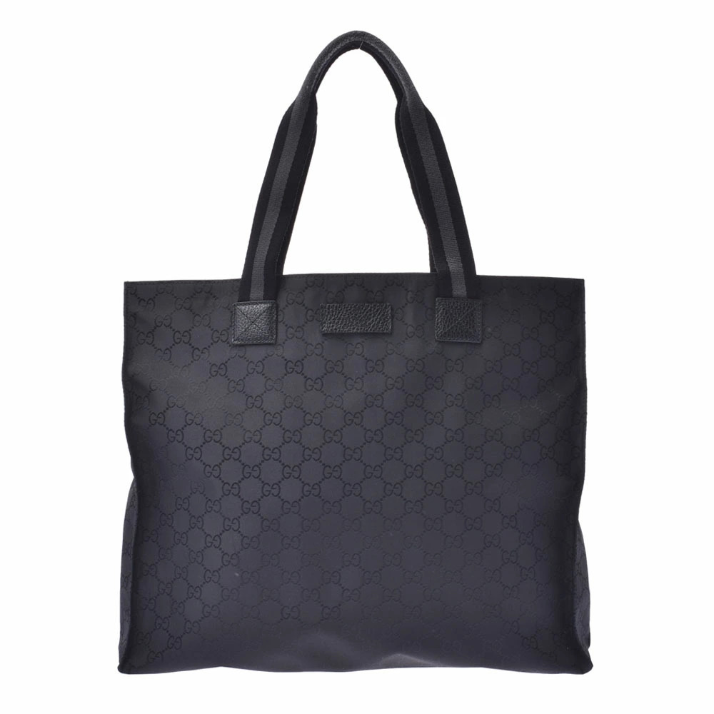 GUCCI GG Black Canvas Leather Tote Bag